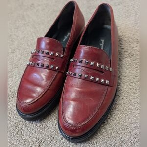 Vintage Paul Green Burgundy Red Leather Studded Chunky Loafers Women Size 7.5